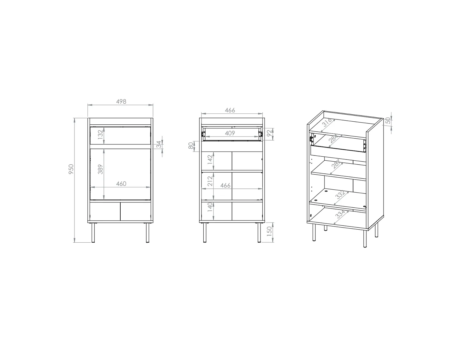 Schuhschrank mit Fächern und Schublade – Kaschmirgrau – 50 cm – DIOCE