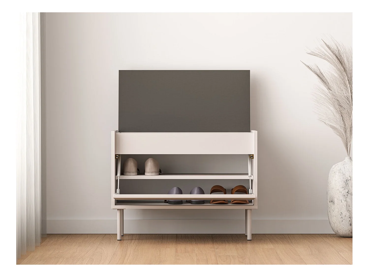 Panchina portascarpe con ribalta – greige – 69 cm – DIOCE