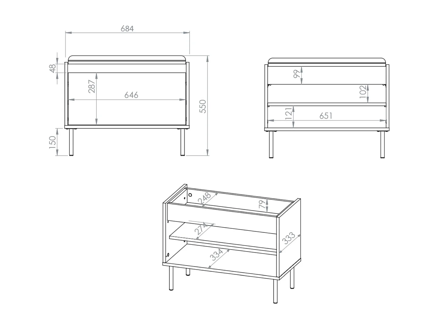 Banc à chaussures avec abattant – greige – 69 cm – DIOCE