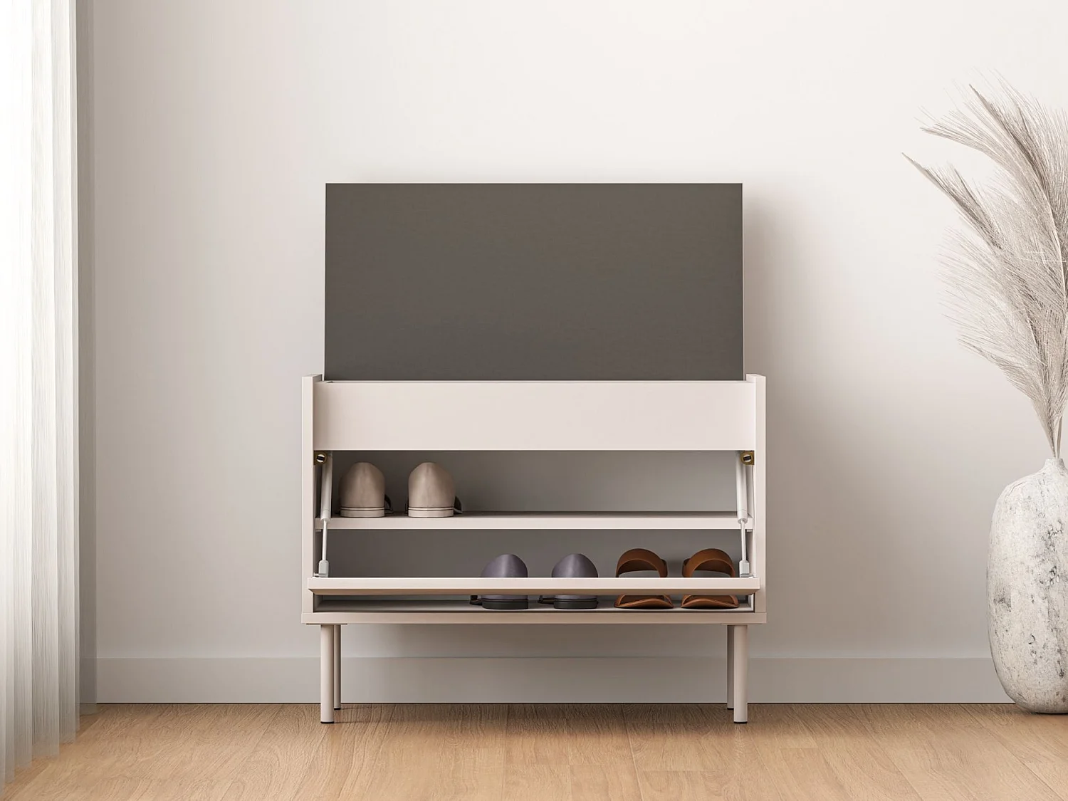 Banc à chaussures avec abattant – greige – 69 cm – DIOCE