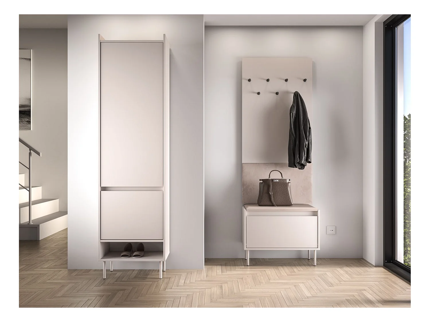 Kleiderschrank 2-türig - mit Stange und Regal - greige - 54 cm - Dioce