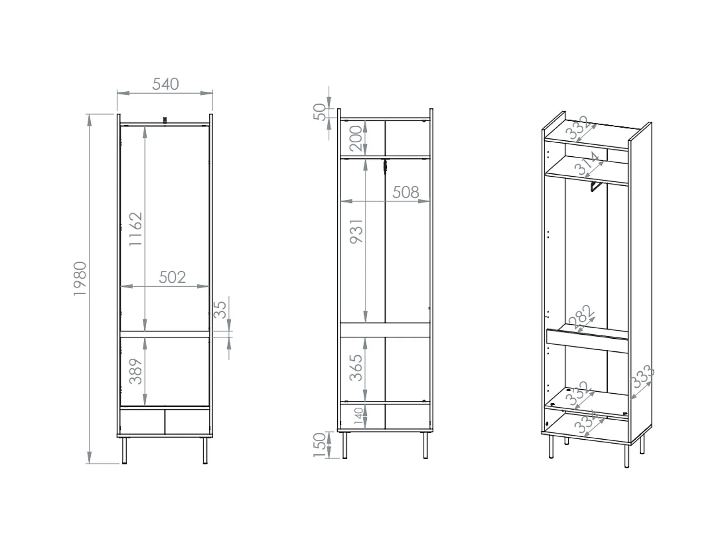Kleiderschrank 2-türig - mit Stange und Regal - greige - 54 cm - Dioce