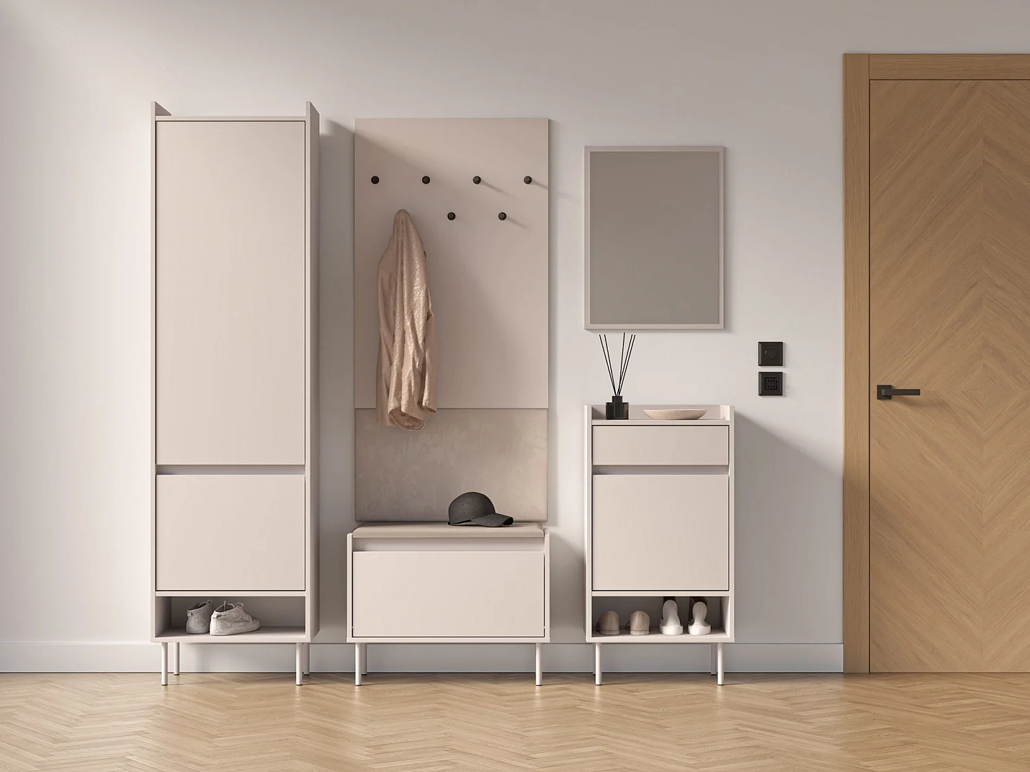 Kleiderschrank 2-türig - mit Stange und Regal - greige - 54 cm - Dioce