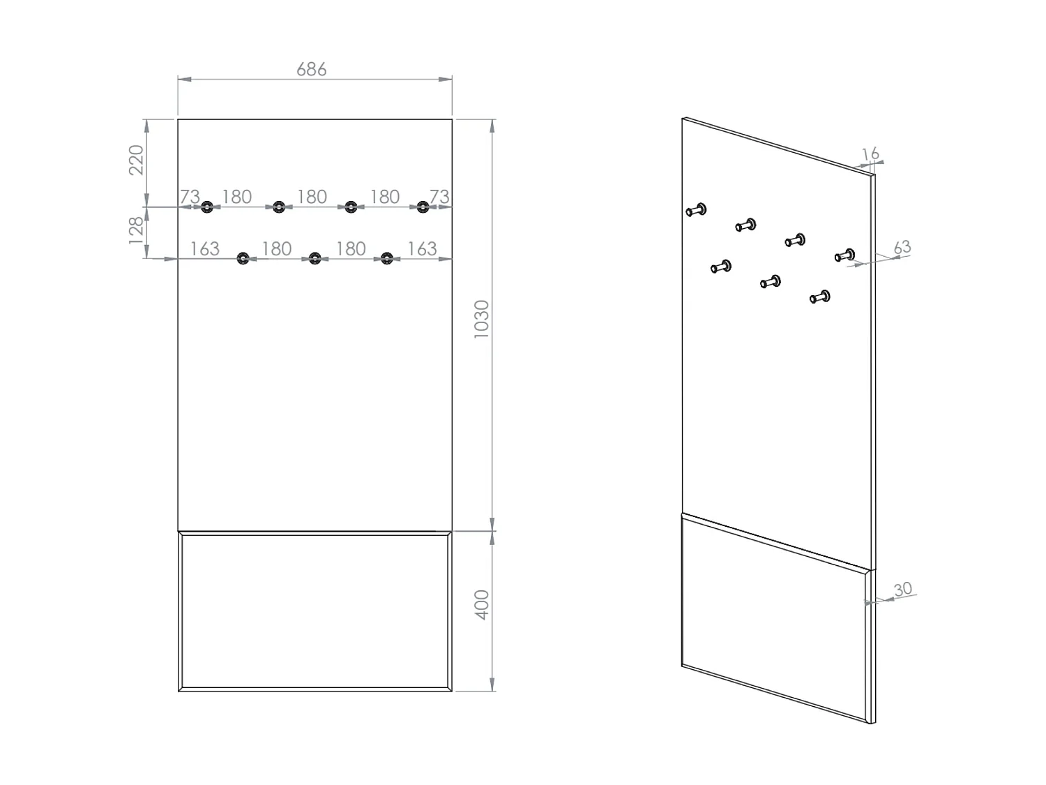 Wandgarderobe Dioce graubeige 69 cm