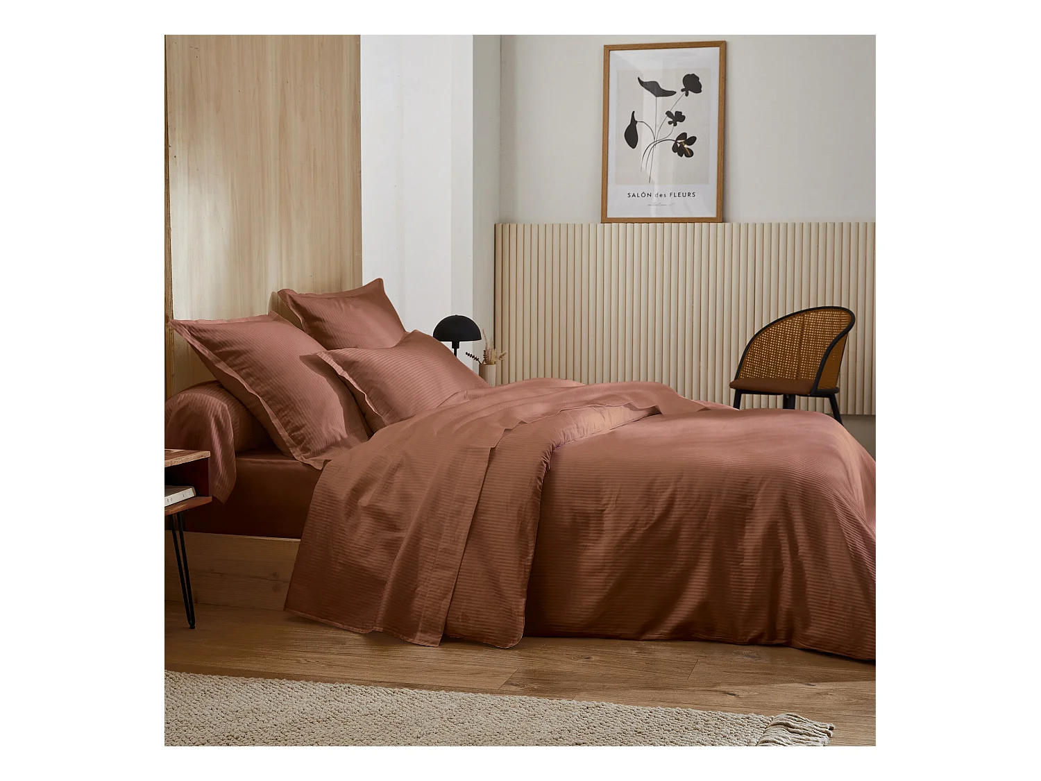 Parure 200x200 cm 50x70 cm satin GRAND HÔTEL 3 pièces marron cuir