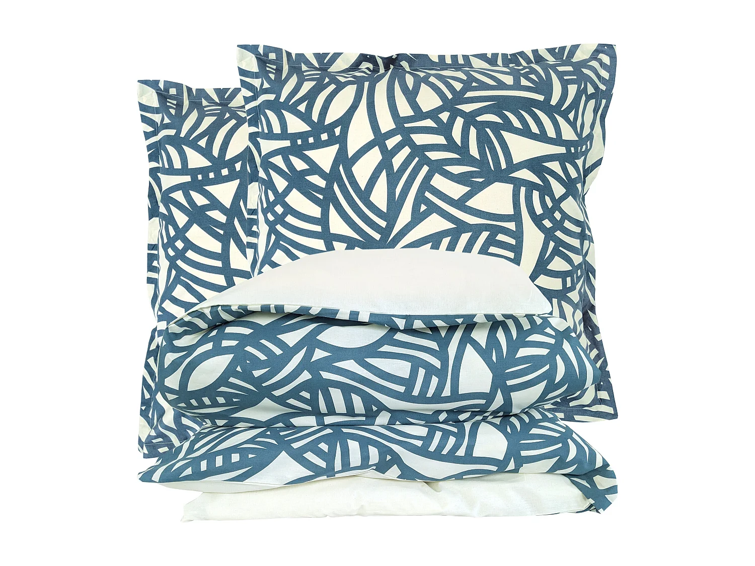 Parure 240x220 cm 65x65 cm coton SERENA Bleu beige 3 pièces