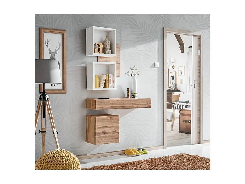 Panneau Mural & 2 Étagères "Easy" 90cm Blanc