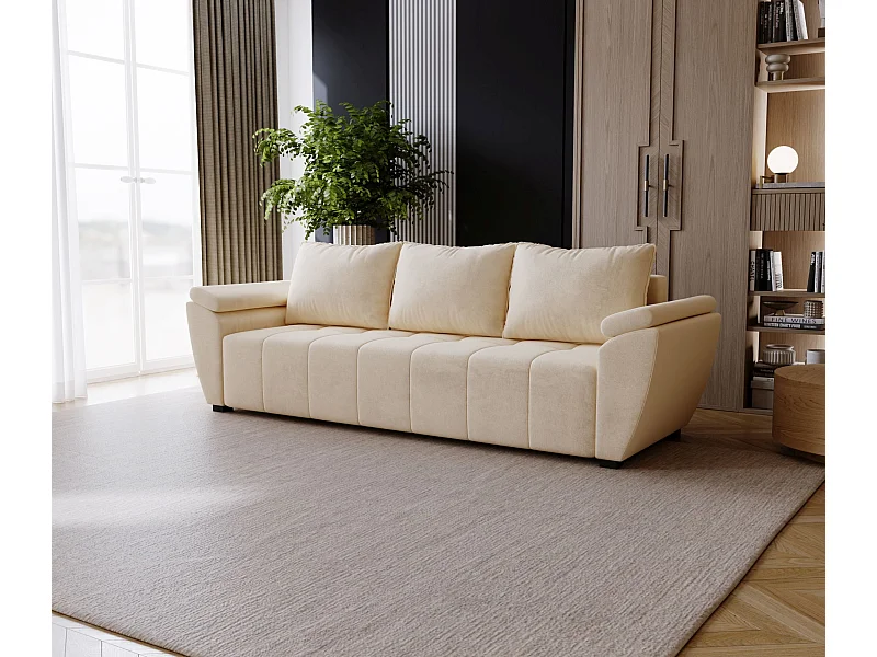 BEDANTE SOFA ZEUS z funkcją spania MONOLITH 02 beżowy z pojemnikiem na pościel, sofa do salonu, kanapa, sofa rozkładana, sofa z pojemnikiem, wersalka