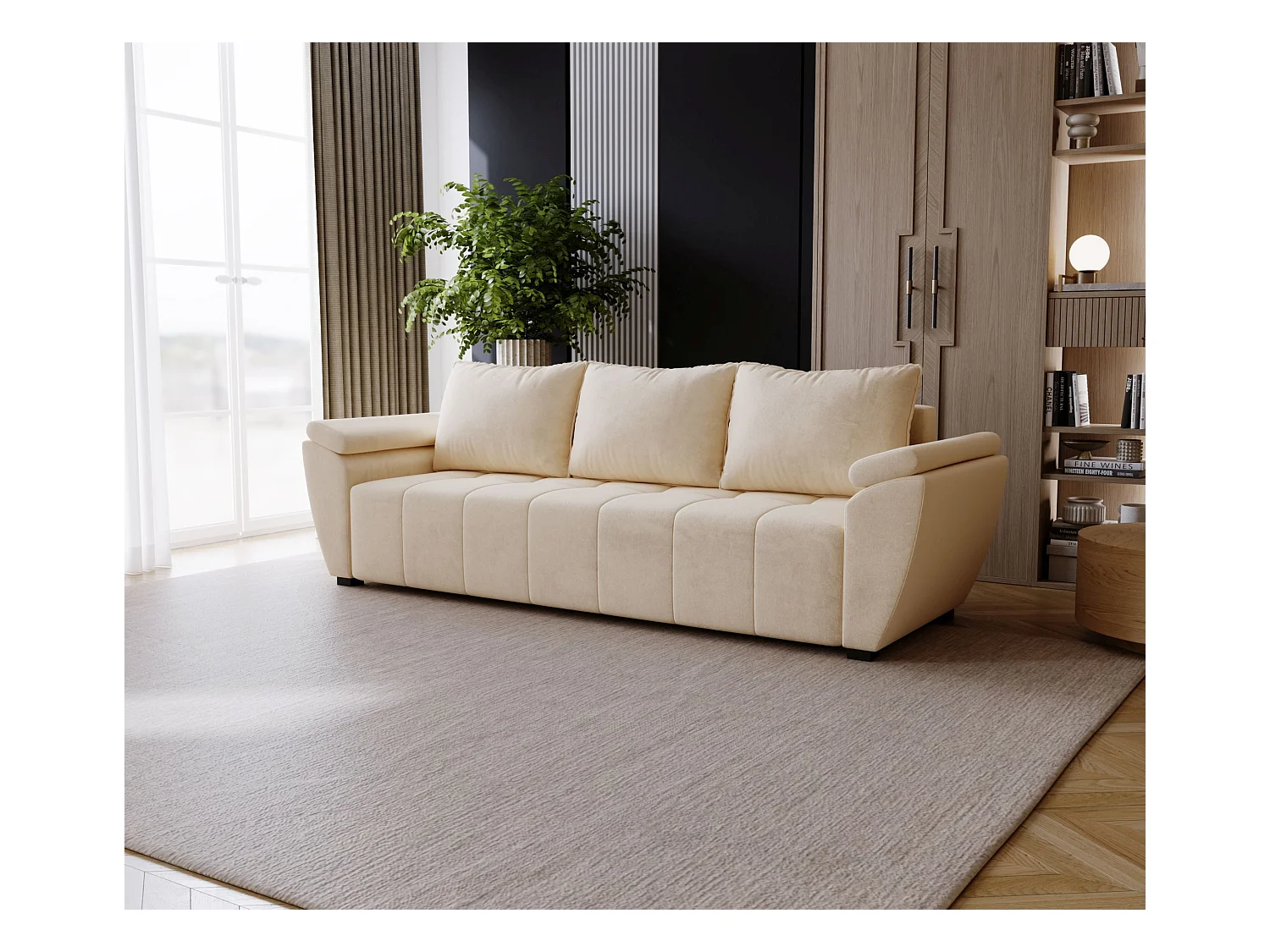 BEDANTE SOFA ZEUS z funkcją spania MONOLITH 02 beżowy z pojemnikiem na pościel, sofa do salonu, kanapa, sofa rozkładana, sofa z pojemnikiem, wersalka
