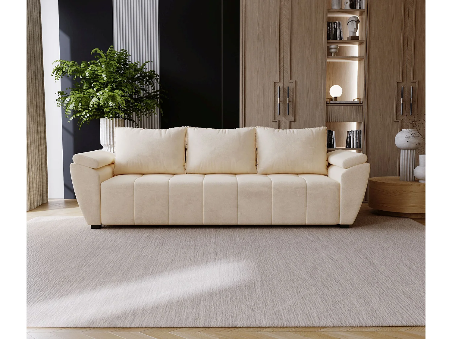 BEDANTE SOFA ZEUS mit Schlaffunktion MONOLITH 02 Beige mit Stauraum Bettkasten Wohnzimmersofa Couch Sofa Bettsofa Bettkasten Bettcouch