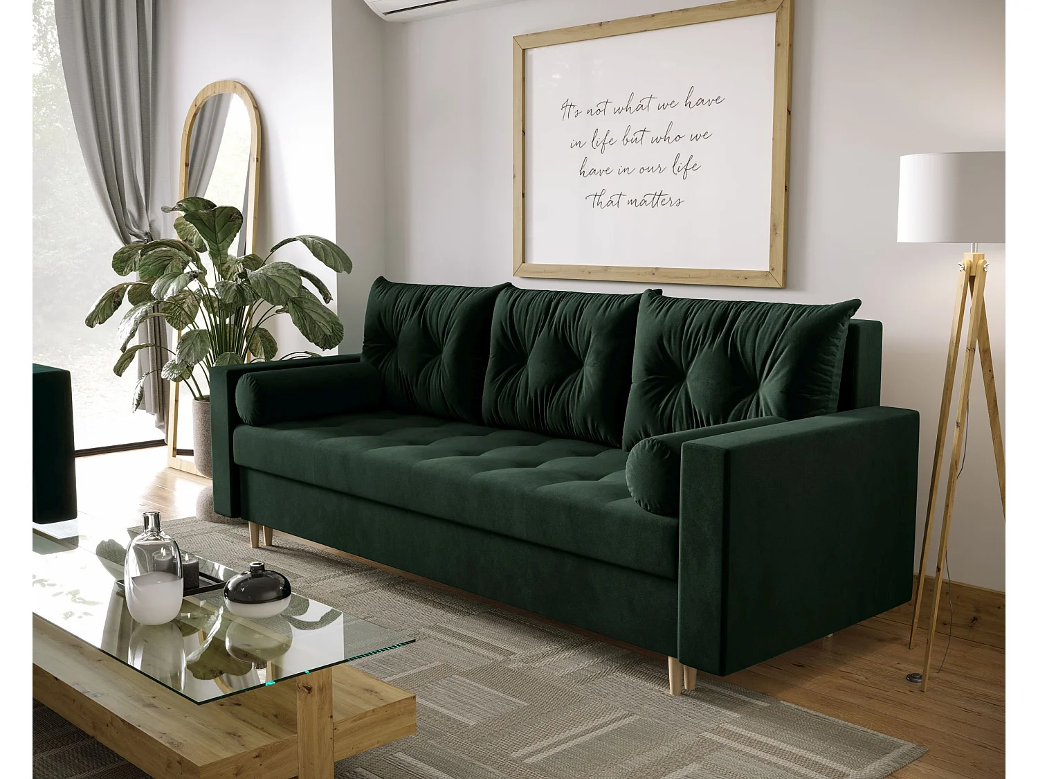 BEDANTE CANAPÉ SKANDI avec fonction lit ITAKA 10 Vert avec espace de rangement, coffre de lit, canapé de salon, sofa, canapé-lit, canapé avec coffre