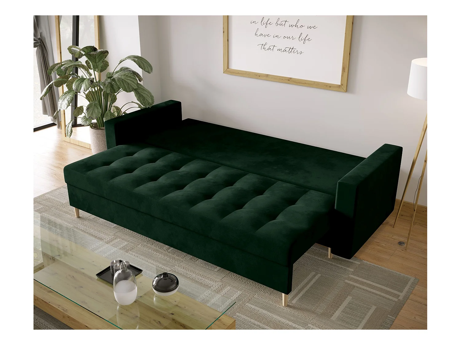 BEDANTE CANAPÉ SKANDI avec fonction lit ITAKA 10 Vert avec espace de rangement, coffre de lit, canapé de salon, sofa, canapé-lit, canapé avec coffre