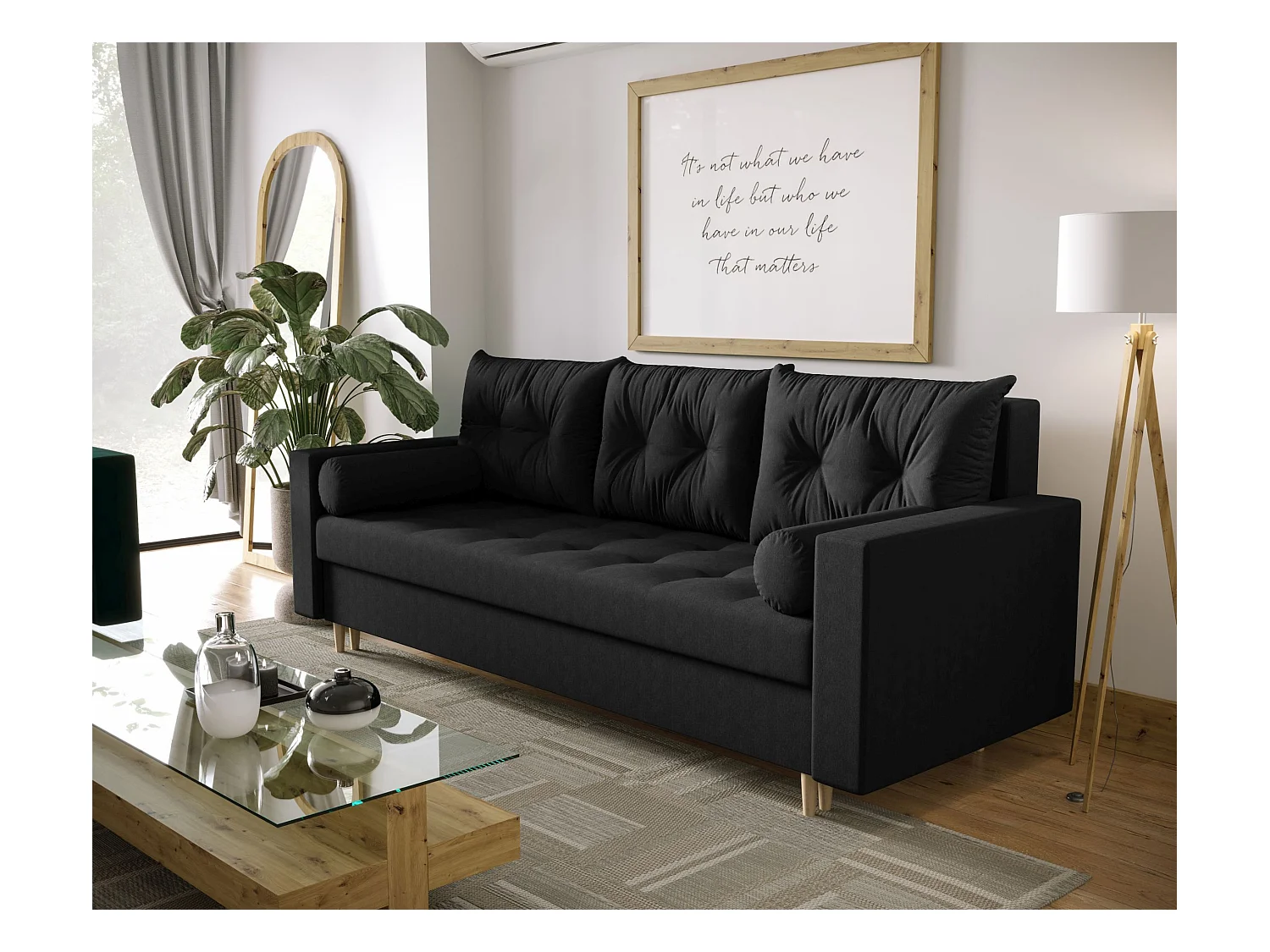 BEDANTE CANAPÉ SKANDI avec fonction lit COSMIC 100 Noir avec espace de rangement, coffre de lit, canapé de salon, sofa, canapé-lit, canapé avec coffre