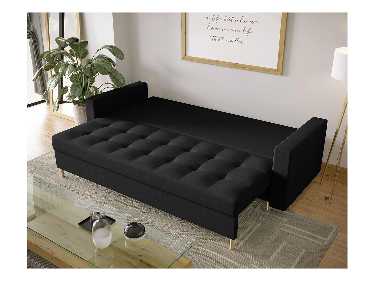 BEDANTE CANAPÉ SKANDI avec fonction lit COSMIC 100 Noir avec espace de rangement, coffre de lit, canapé de salon, sofa, canapé-lit, canapé avec coffre