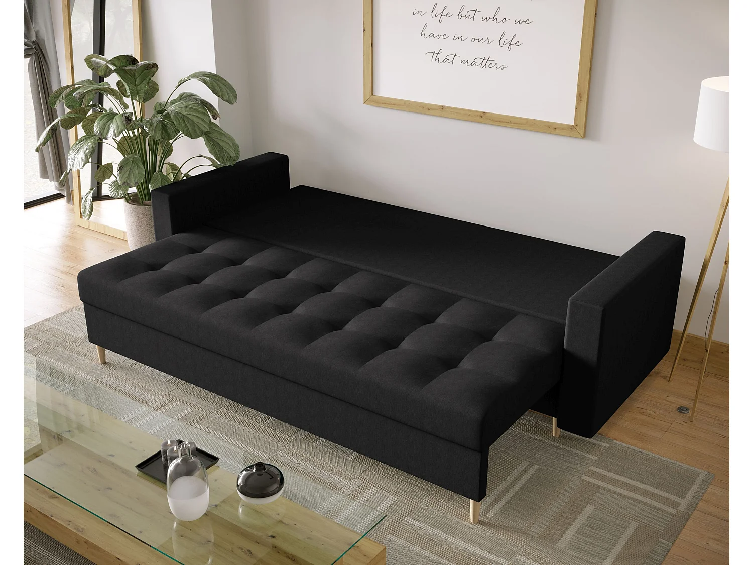 BEDANTE CANAPÉ SKANDI avec fonction lit COSMIC 100 Noir avec espace de rangement, coffre de lit, canapé de salon, sofa, canapé-lit, canapé avec coffre