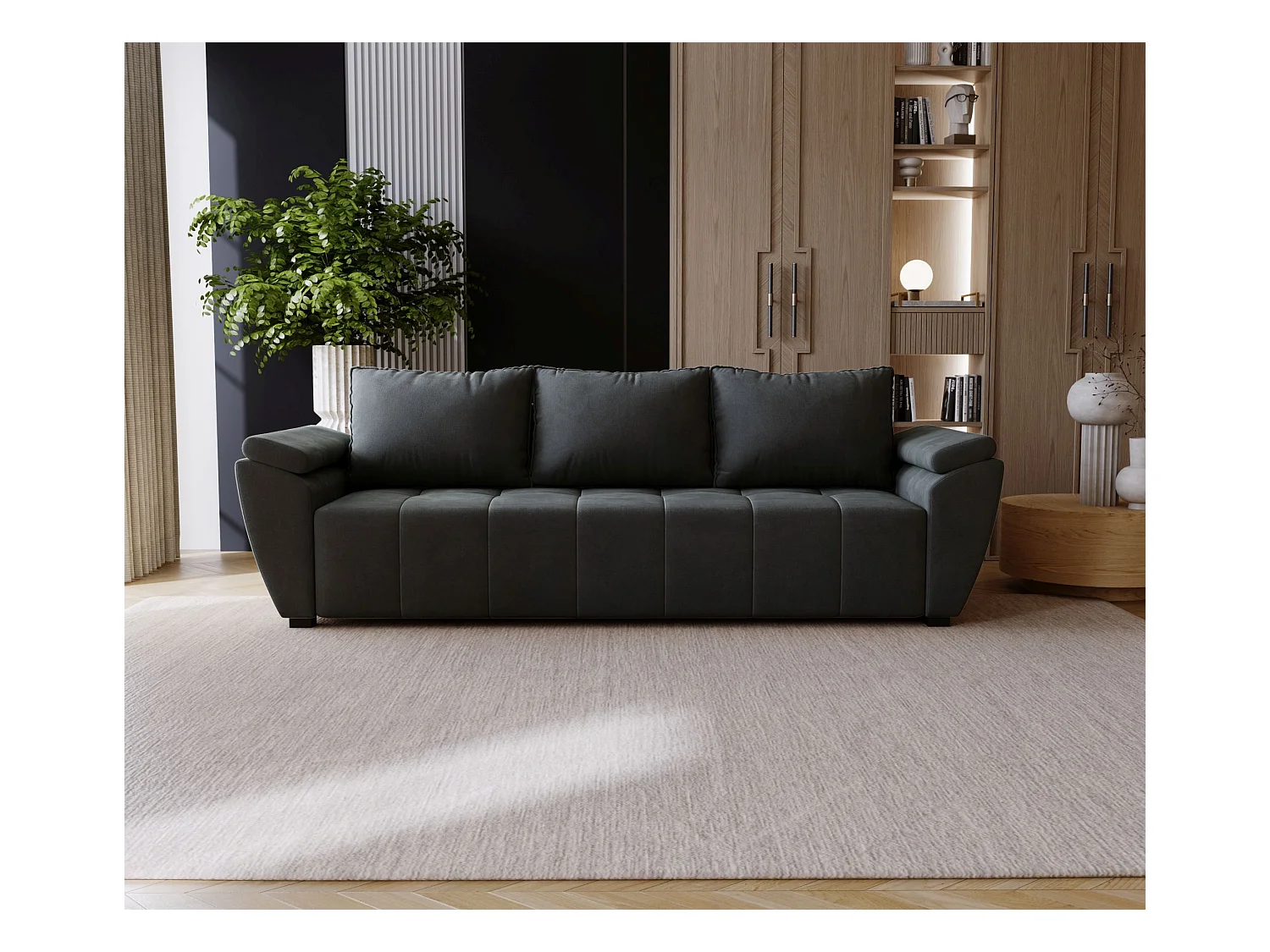 BEDANTE CANAPÉ ZEUS avec fonction lit MONOLITH 92 Gris foncé avec espace de rangement, coffre de lit, canapé de salon, sofa, canapé-lit, canapé avec coffre