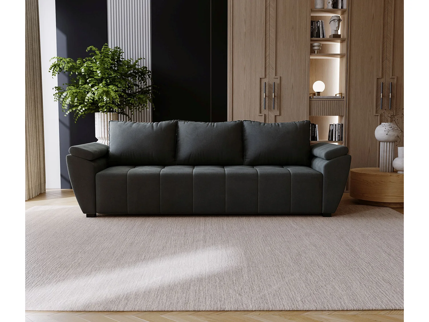 BEDANTE SOFA ZEUS mit Schlaffunktion MONOLITH 92 Dunkelgrau mit Stauraum Bettkasten Wohnzimmersofa Couch Sofa Bettsofa Bettkasten Bettcouch