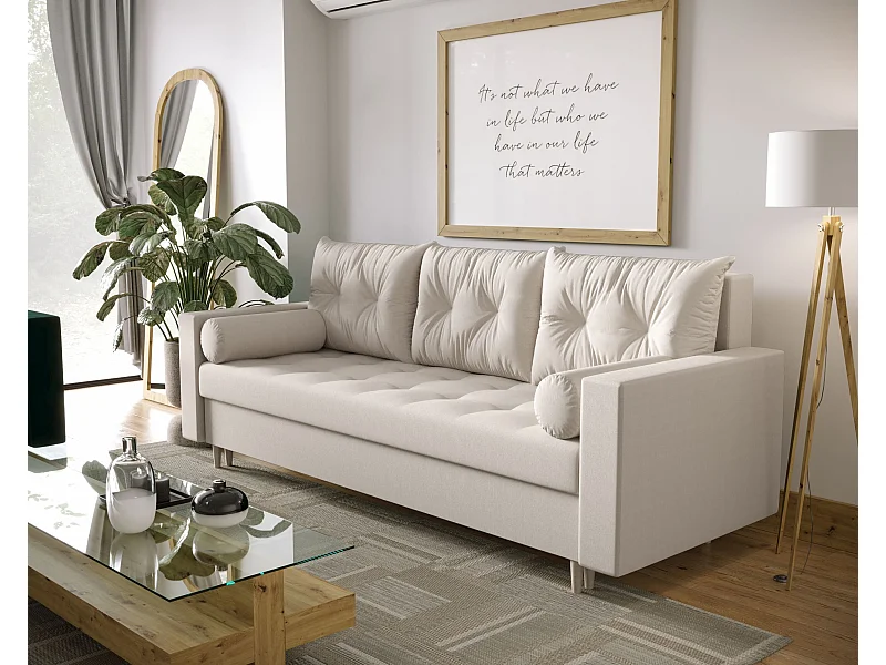 BEDANTE SOFA SKANDI z funkcją spania COSMIC 10 beżowy z pojemnikiem na pościel, sofa do salonu, kanapa, sofa rozkładana, sofa z pojemnikiem, wersalka