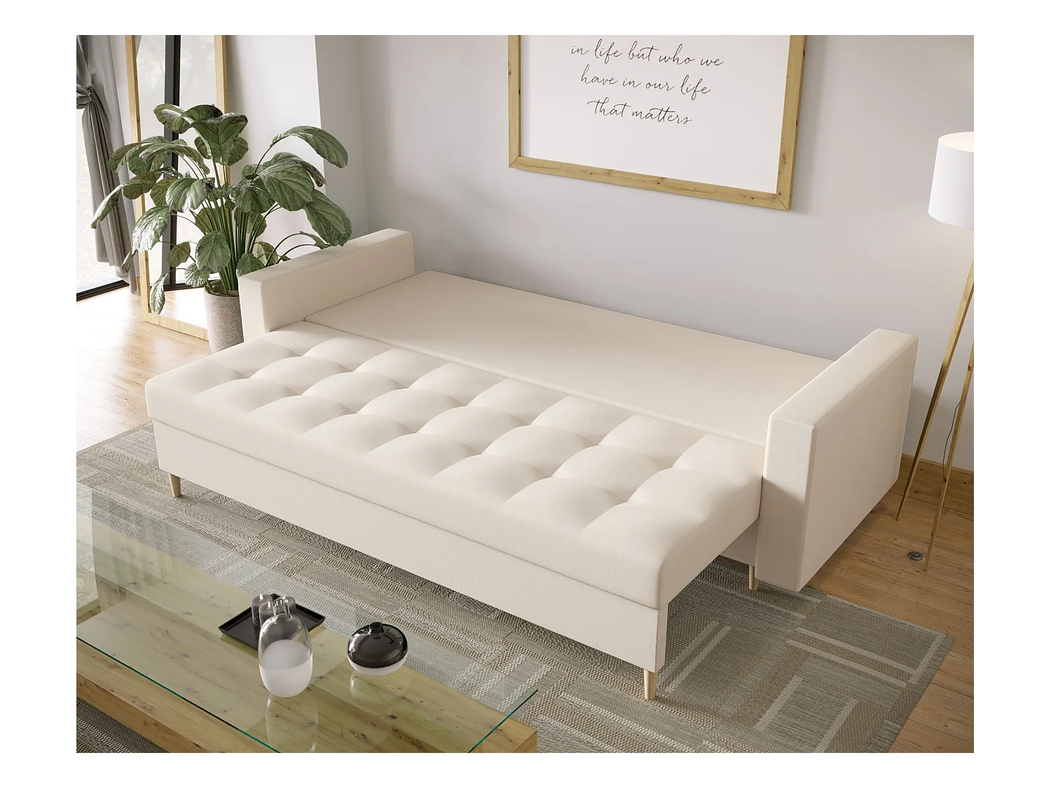 BEDANTE CANAPÉ SKANDI avec fonction lit COSMIC 10 Beige avec espace de rangement, coffre de lit, canapé de salon, sofa, canapé-lit, canapé avec coffre