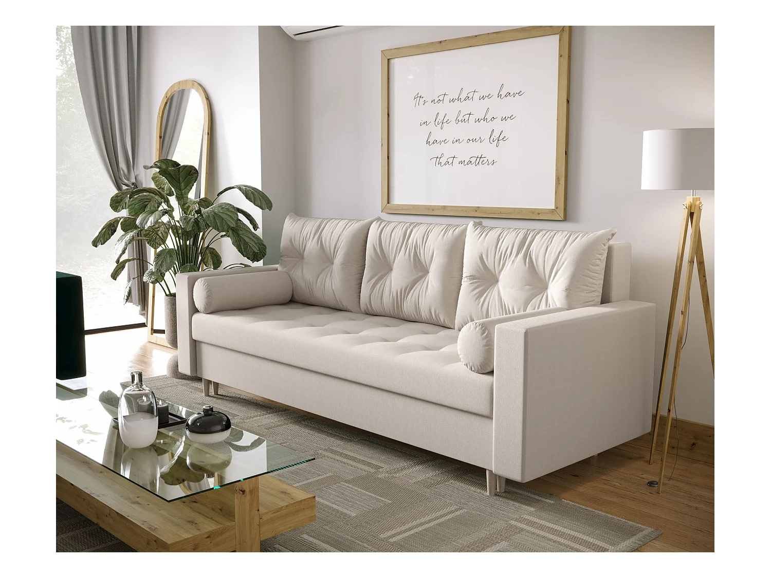 BEDANTE CANAPÉ SKANDI avec fonction lit COSMIC 10 Beige avec espace de rangement, coffre de lit, canapé de salon, sofa, canapé-lit, canapé avec coffre