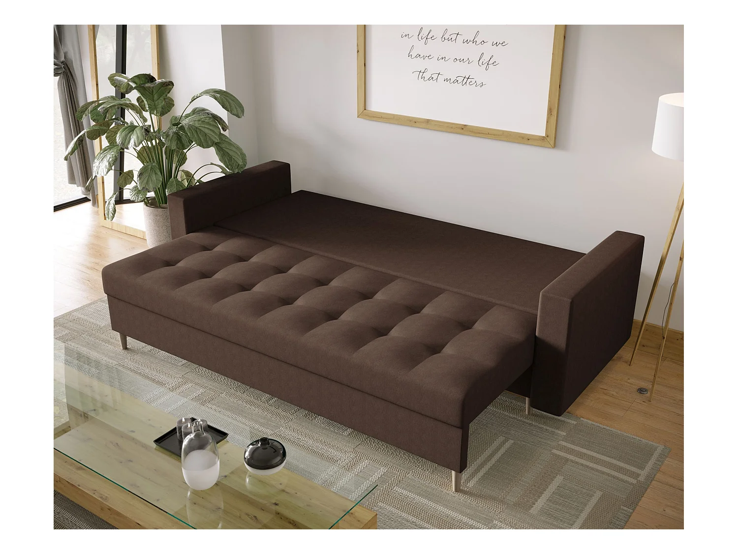 BEDANTE CANAPÉ SKANDI avec fonction lit COSMIC 800 Marron avec espace de rangement, coffre de lit, canapé de salon, sofa, canapé-lit, canapé avec coffre
