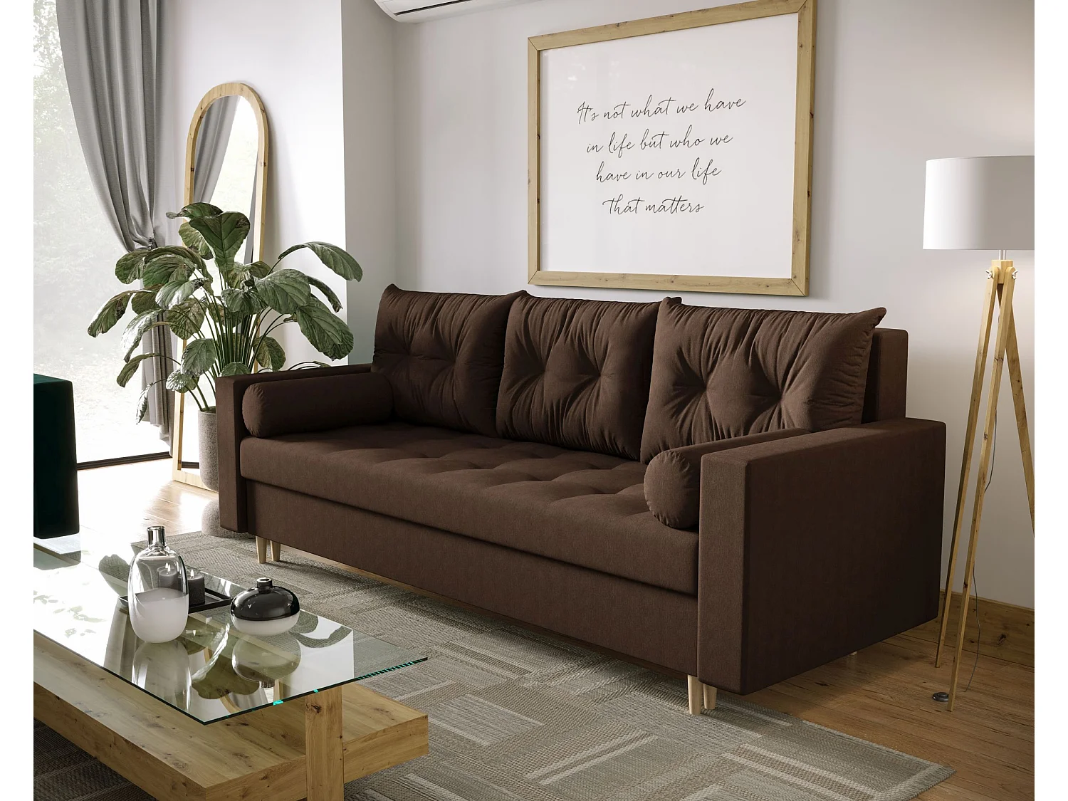 BEDANTE CANAPÉ SKANDI avec fonction lit COSMIC 800 Marron avec espace de rangement, coffre de lit, canapé de salon, sofa, canapé-lit, canapé avec coffre