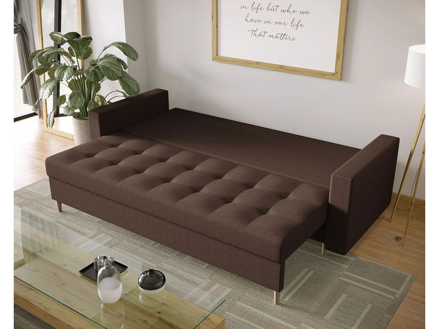 BEDANTE CANAPÉ SKANDI avec fonction lit COSMIC 800 Marron avec espace de rangement, coffre de lit, canapé de salon, sofa, canapé-lit, canapé avec coffre