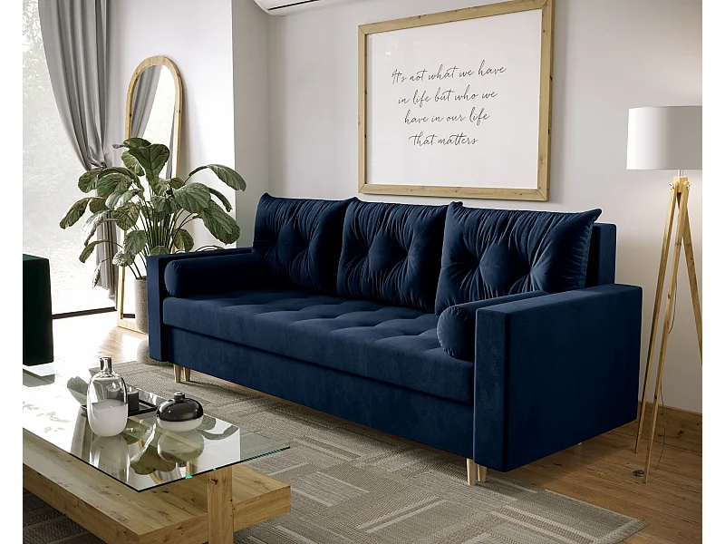 BEDANTE SOFA SKANDI z funkcją spania ITAKA 11 ciemnoniebieski z pojemnikiem na pościel, sofa do salonu, kanapa, sofa rozkładana, sofa z pojemnikiem, wersalka
