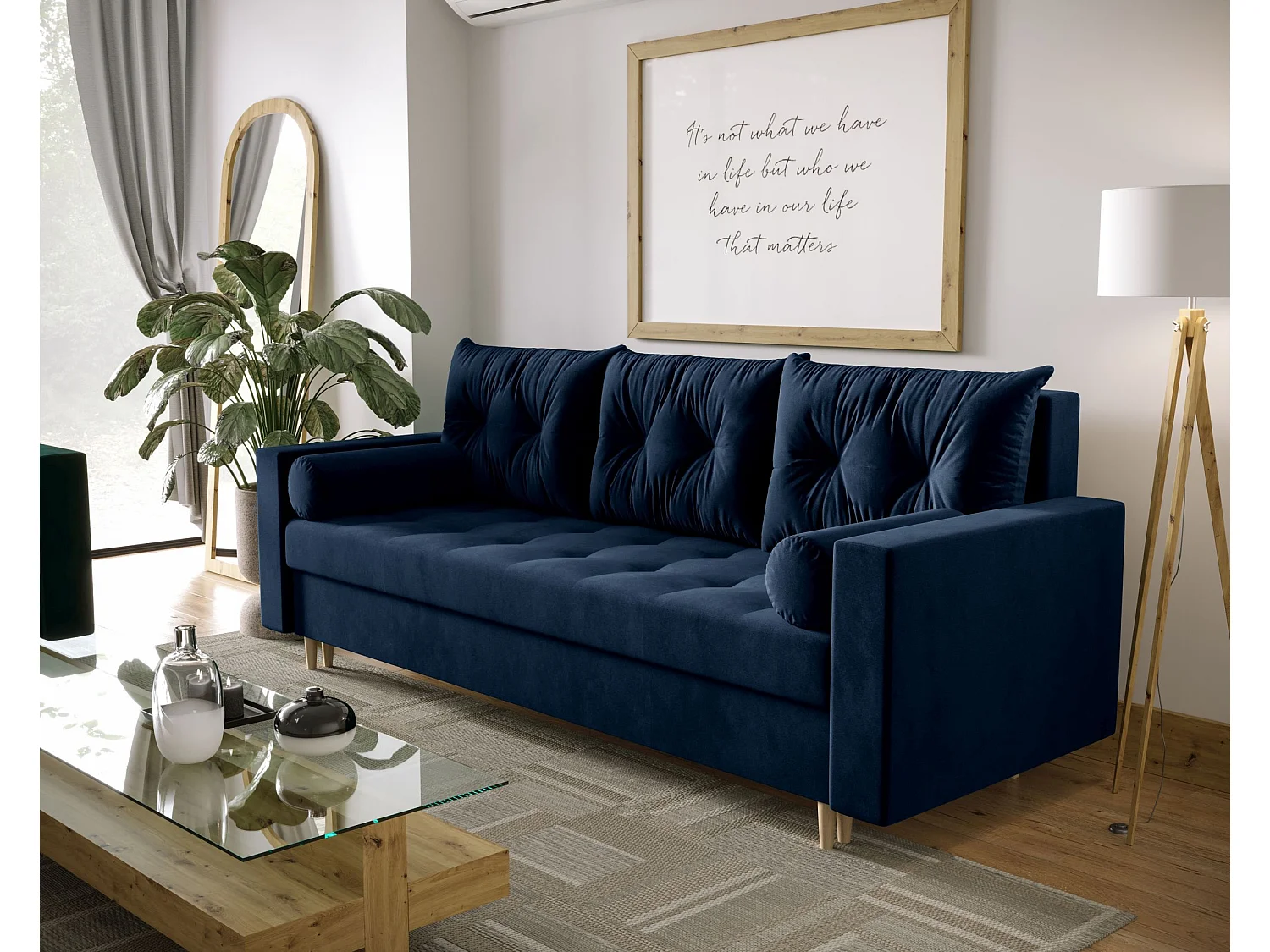 BEDANTE CANAPÉ SKANDI avec fonction lit ITAKA 11 Bleu foncé avec espace de rangement, coffre de lit, canapé de salon, sofa, canapé-lit, canapé avec coffre