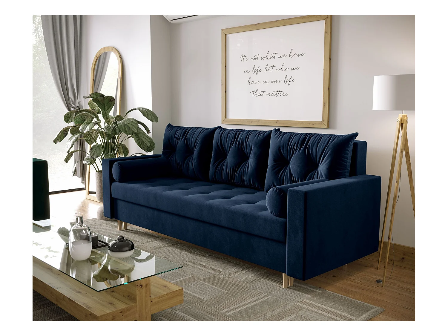 BEDANTE CANAPÉ SKANDI avec fonction lit ITAKA 11 Bleu foncé avec espace de rangement, coffre de lit, canapé de salon, sofa, canapé-lit, canapé avec coffre