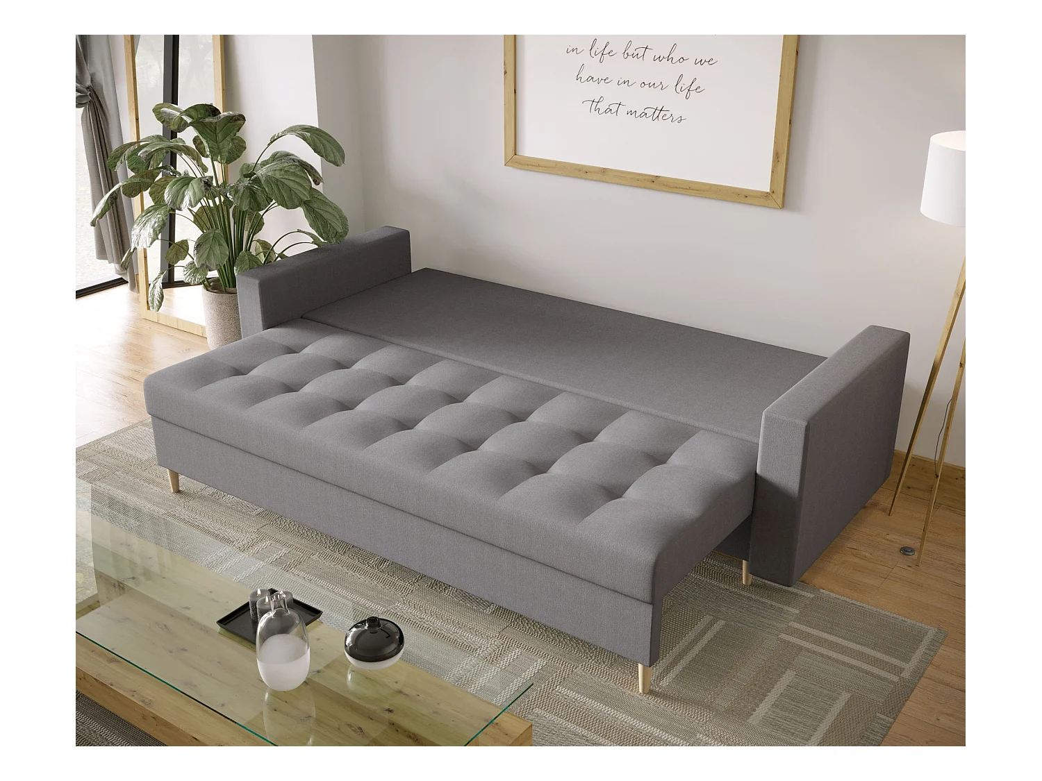 BEDANTE CANAPÉ SKANDI avec fonction lit COSMIC 160 Gris avec espace de rangement, coffre de lit, canapé de salon, sofa, canapé-lit, canapé avec coffre