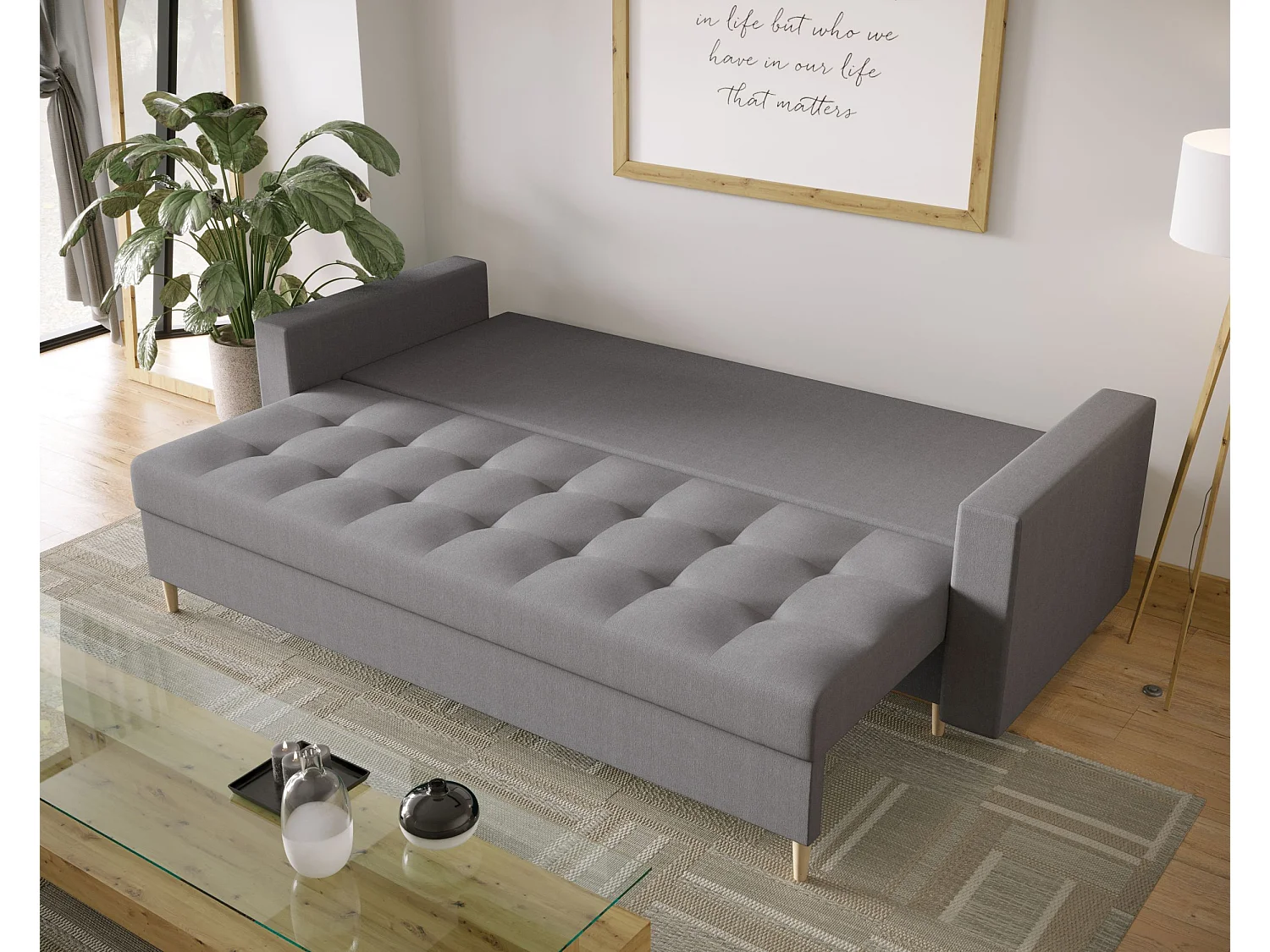 BEDANTE CANAPÉ SKANDI avec fonction lit COSMIC 160 Gris avec espace de rangement, coffre de lit, canapé de salon, sofa, canapé-lit, canapé avec coffre