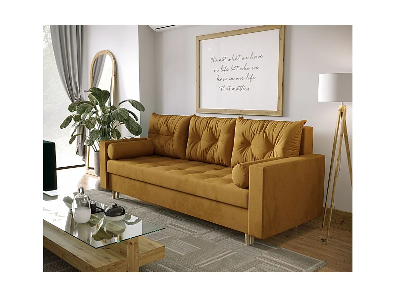 BEDANTE SOFA SKANDI mit Schlaffunktion ITAKA 33 Senfton mit Stauraum Bettkasten Wohnzimmersofa Couch Sofa Bettsofa Bettkasten Bettcouch