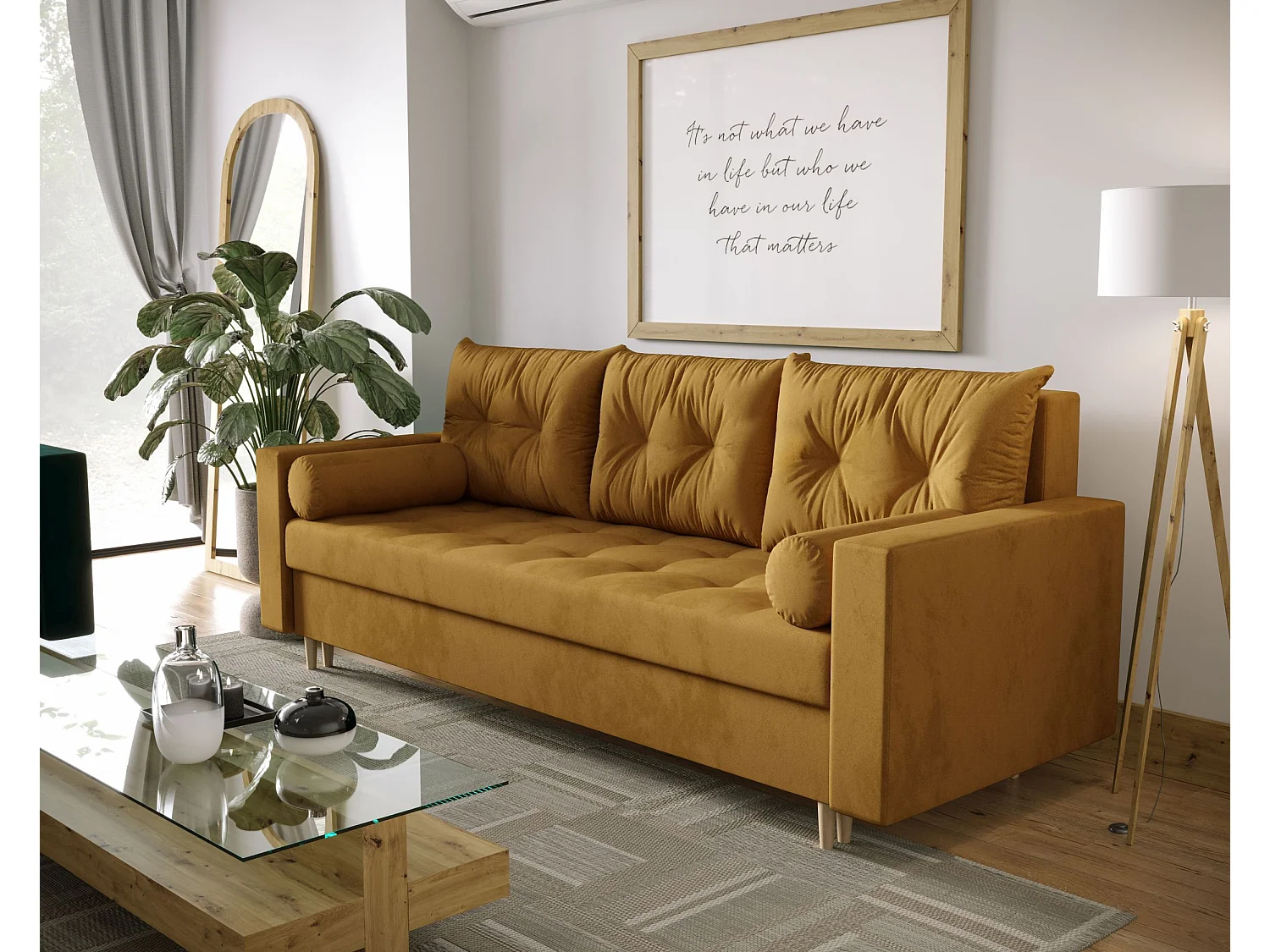 BEDANTE CANAPÉ SKANDI avec fonction lit ITAKA 33 Sable avec espace de rangement, coffre de lit, canapé de salon, sofa, canapé-lit, canapé avec coffre