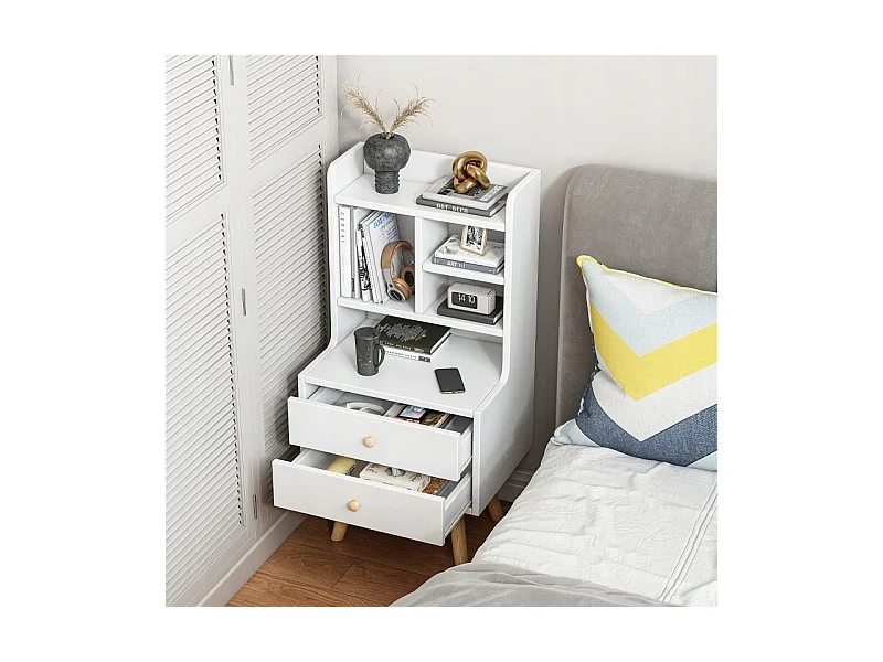 Table de chevet avec 2 tiroirs, étagère pour chambre à coucher