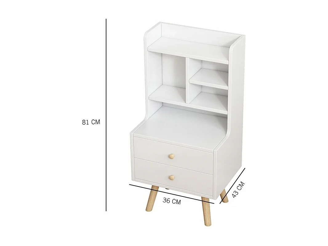 Nachtkastje met 2 laden, boekenkast voor de slaapkamer