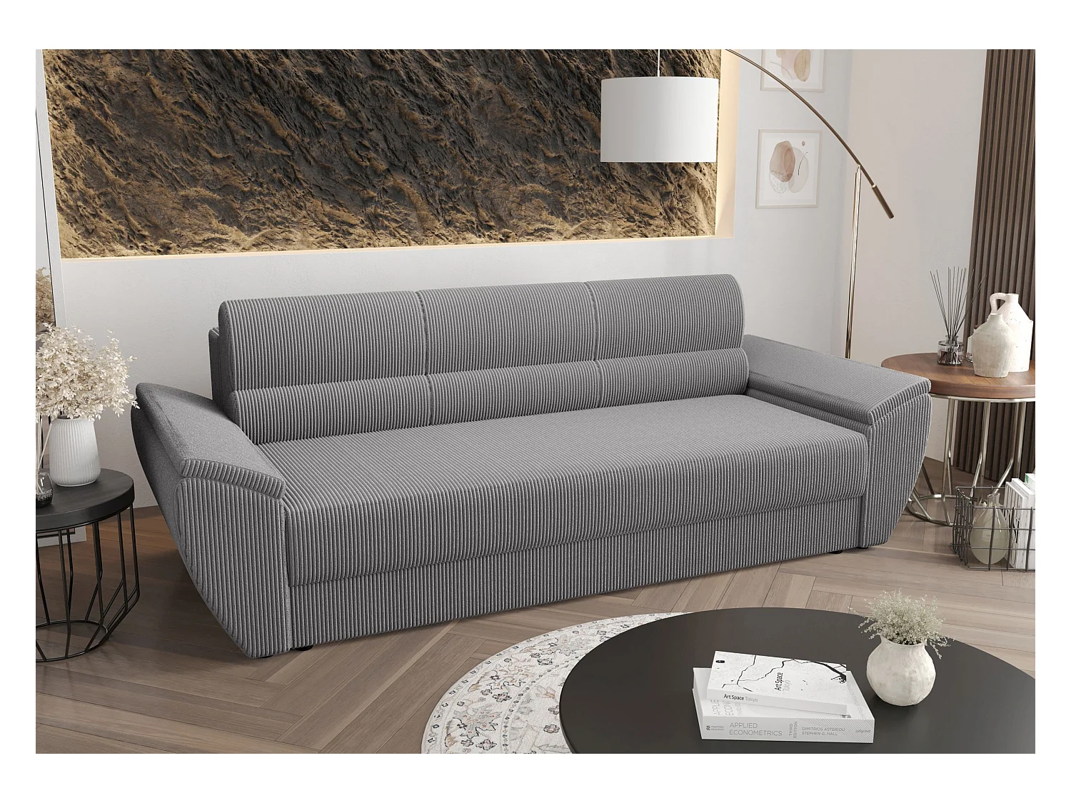 BEDANTE CANAPÉ REBI BIS avec fonction lit POSO 110 Gris clair avec espace de rangement, coffre de lit, canapé de salon, sofa, canapé-lit, canapé avec coffre