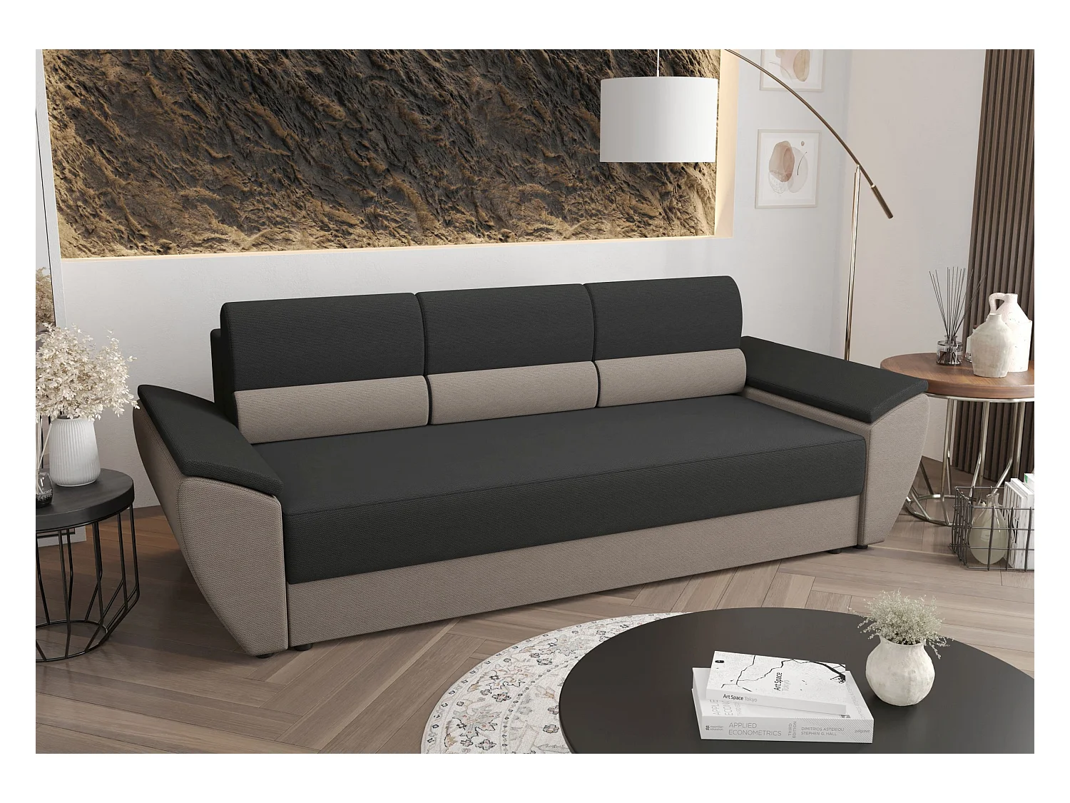 BEDANTE CANAPÉ REBI BIS avec fonction lit RAINBOW 27+83 Gris/Beige avec espace de rangement, coffre de lit, canapé de salon, sofa, canapé-lit, canapé avec coffre