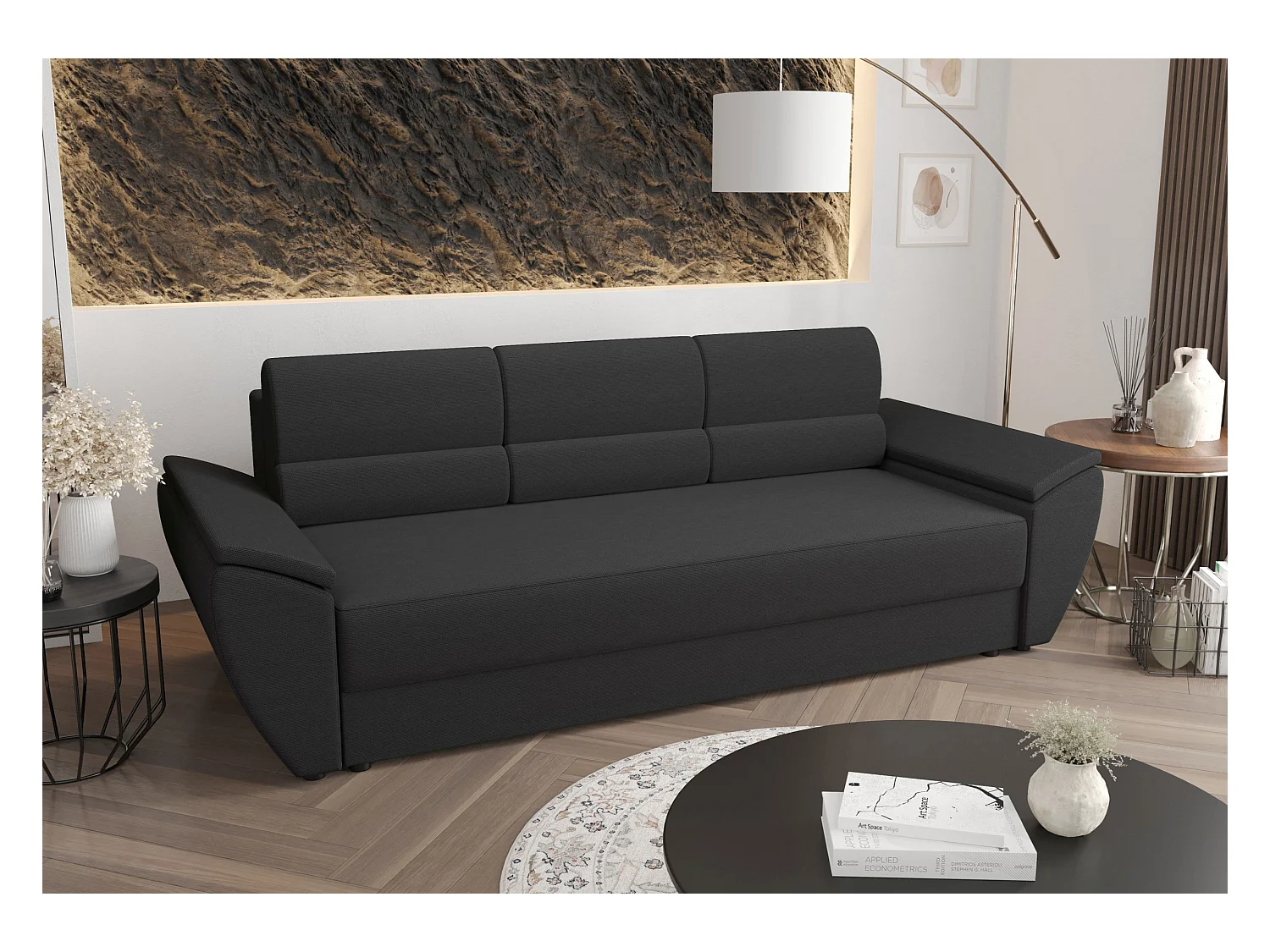 BEDANTE CANAPÉ REBI BIS avec fonction lit RAINBOW 27 Gris avec espace de rangement, coffre de lit, canapé de salon, sofa, canapé-lit, canapé avec coffre