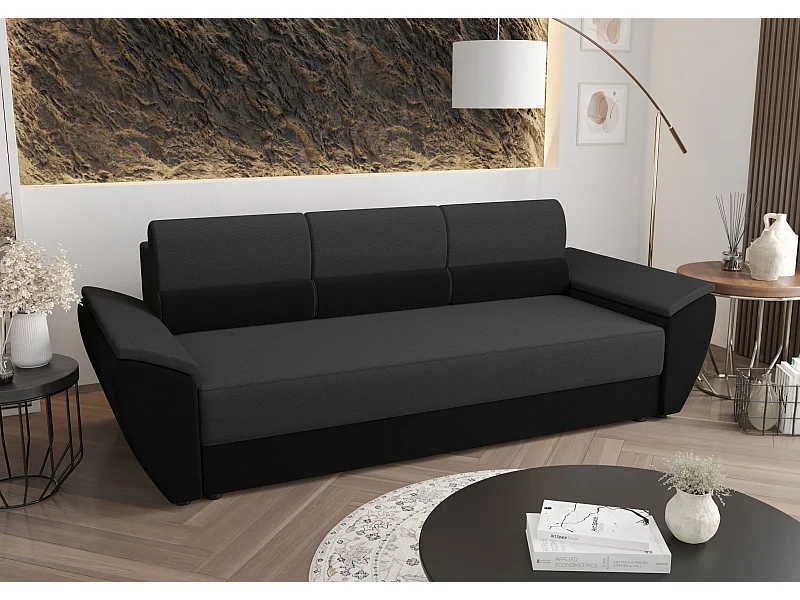 BEDANTE CANAPÉ REBI BIS avec fonction lit RAINBOW 27+15 Gris/Noir avec espace de rangement, coffre de lit, canapé de salon, sofa, canapé-lit, canapé avec coffre