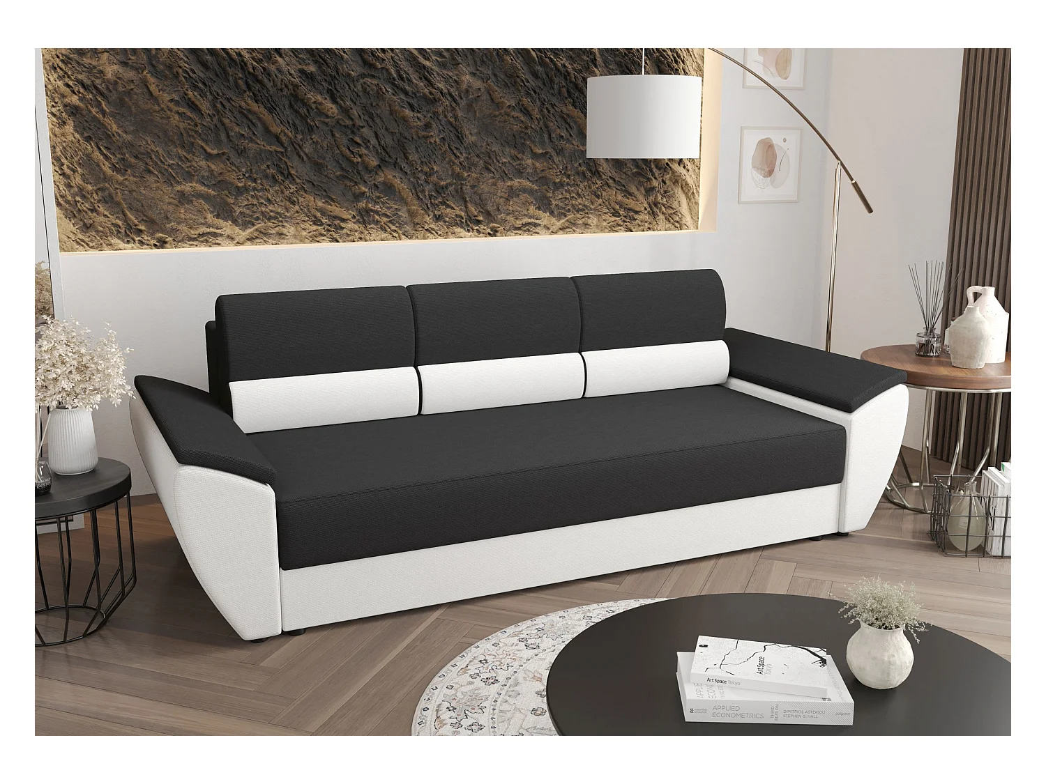 BEDANTE CANAPÉ REBI BIS avec fonction lit RAINBOW 27+31 Gris/Blanc avec espace de rangement, coffre de lit, canapé de salon, sofa, canapé-lit, canapé avec coffre