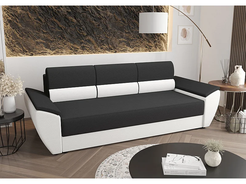 BEDANTE CANAPÉ REBI BIS avec fonction lit RAINBOW 27+31 Gris/Blanc avec espace de rangement, coffre de lit, canapé de salon, sofa, canapé-lit, canapé avec coffre