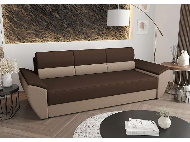 BEDANTE SOFA REBI BIS z funkcją spania RAINBOW 20+05 brązowy/beżowy z pojemnikiem na pościel, sofa do salonu, kanapa, sofa rozkładana, sofa z pojemnikiem, wersalka