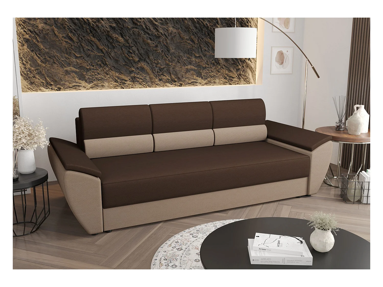 BEDANTE CANAPÉ REBI BIS avec fonction lit RAINBOW 20+05 Marron/Beige avec espace de rangement, coffre de lit, canapé de salon, sofa, canapé-lit, canapé avec coffre