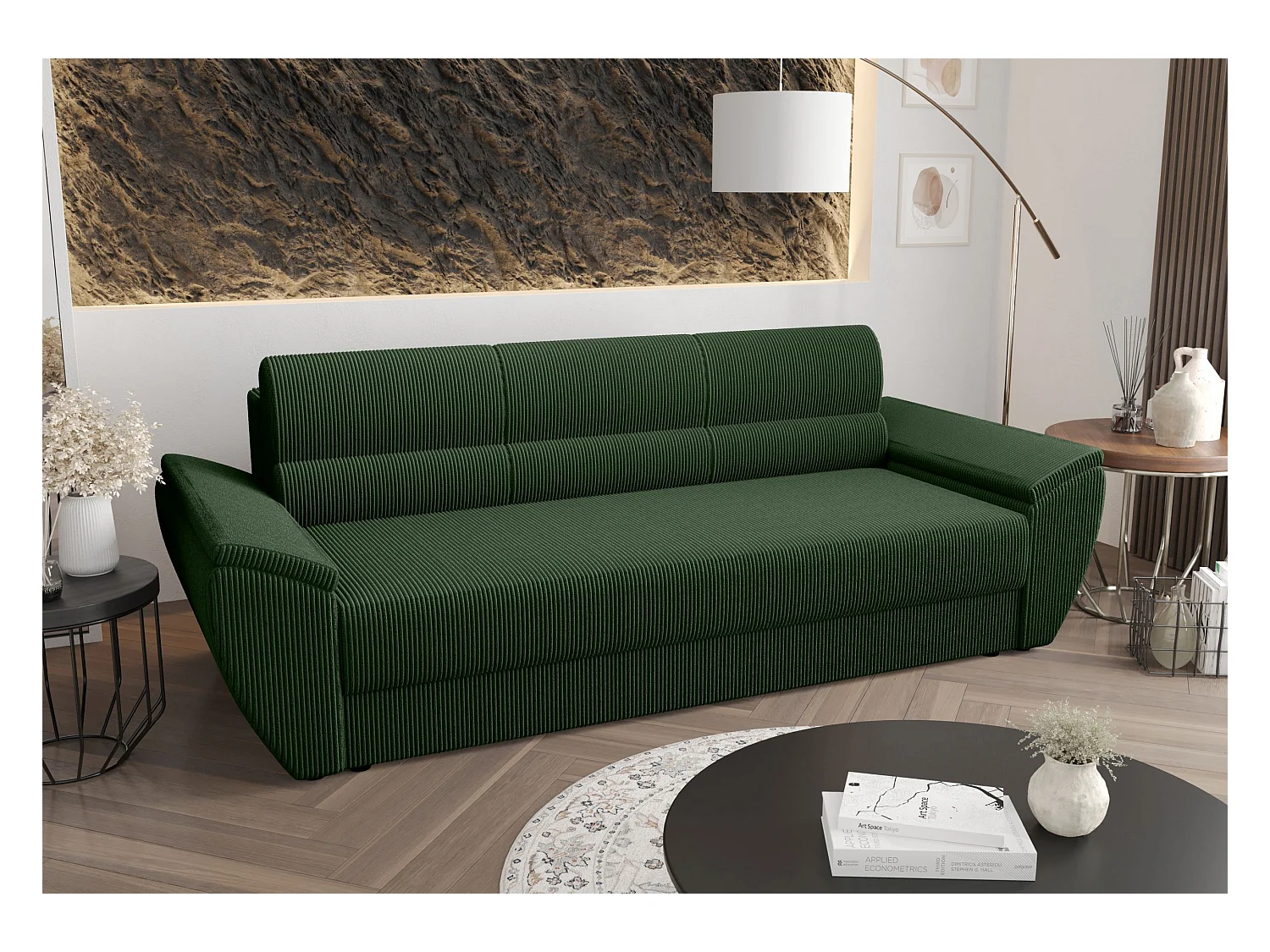 BEDANTE CANAPÉ REBI BIS avec fonction lit POSO 14 Vert foncé avec espace de rangement, coffre de lit, canapé de salon, sofa, canapé-lit, canapé avec coffre