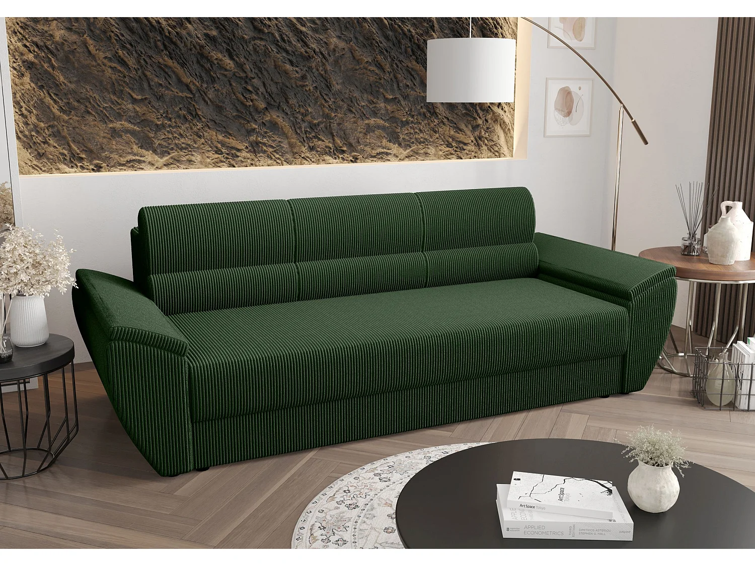 BEDANTE CANAPÉ REBI BIS avec fonction lit POSO 14 Vert foncé avec espace de rangement, coffre de lit, canapé de salon, sofa, canapé-lit, canapé avec coffre