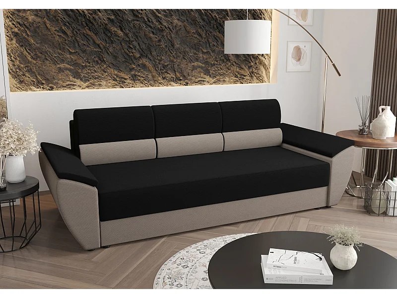 BEDANTE SOFA REBI BIS mit Schlaffunktion RAINBOW 15+83 Schwarz/Beige mit Stauraum Bettkasten Wohnzimmersofa Couch Sofa Bettsofa Bettkasten Bettcouch