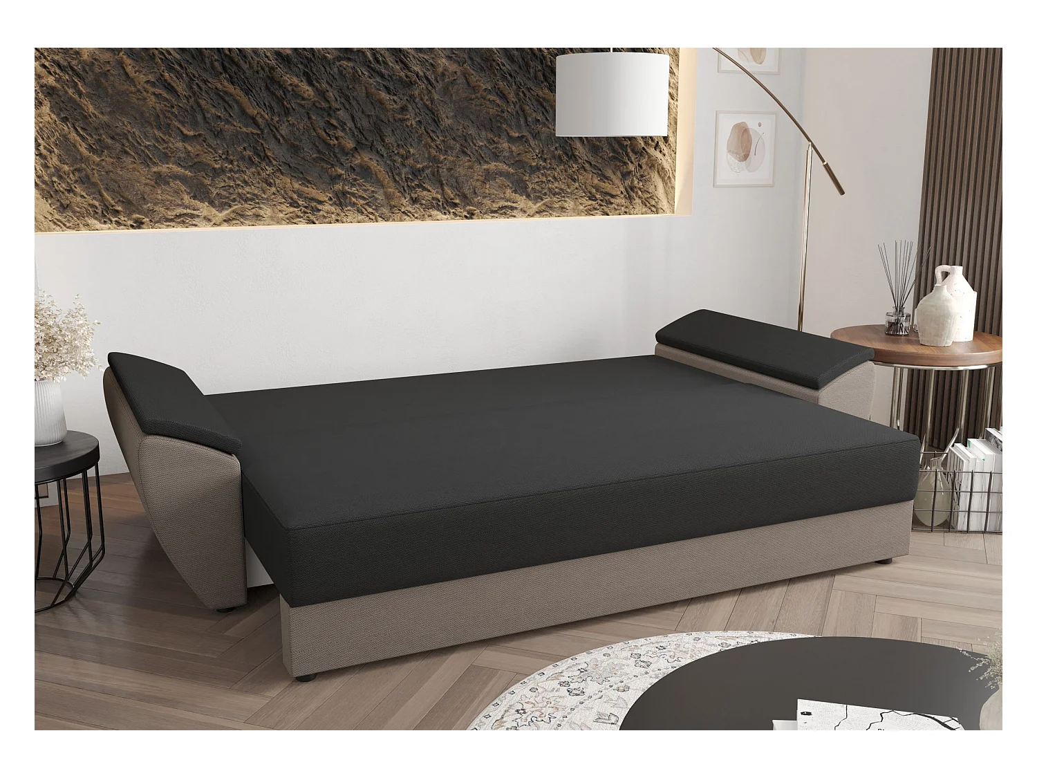 BEDANTE CANAPÉ REBI BIS avec fonction lit POSO 05 Bleu foncé avec espace de rangement, coffre de lit, canapé de salon, sofa, canapé-lit, canapé avec coffre