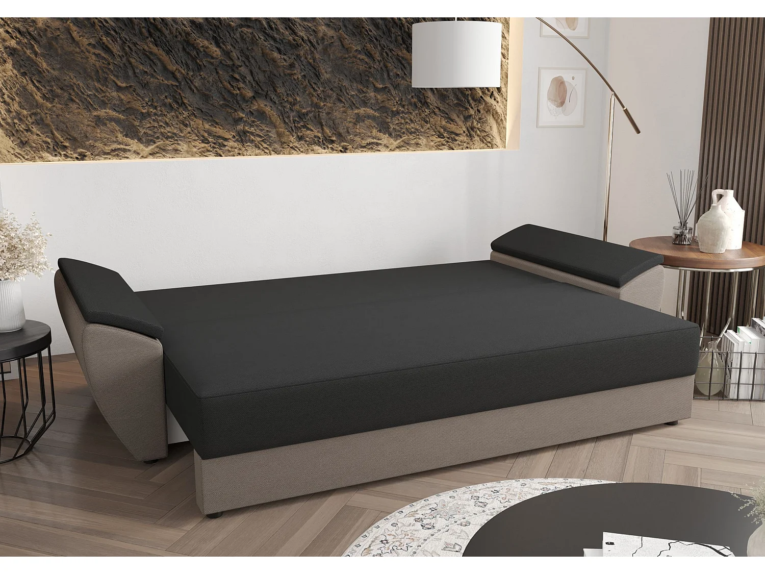 BEDANTE CANAPÉ REBI BIS avec fonction lit POSO 05 Bleu foncé avec espace de rangement, coffre de lit, canapé de salon, sofa, canapé-lit, canapé avec coffre