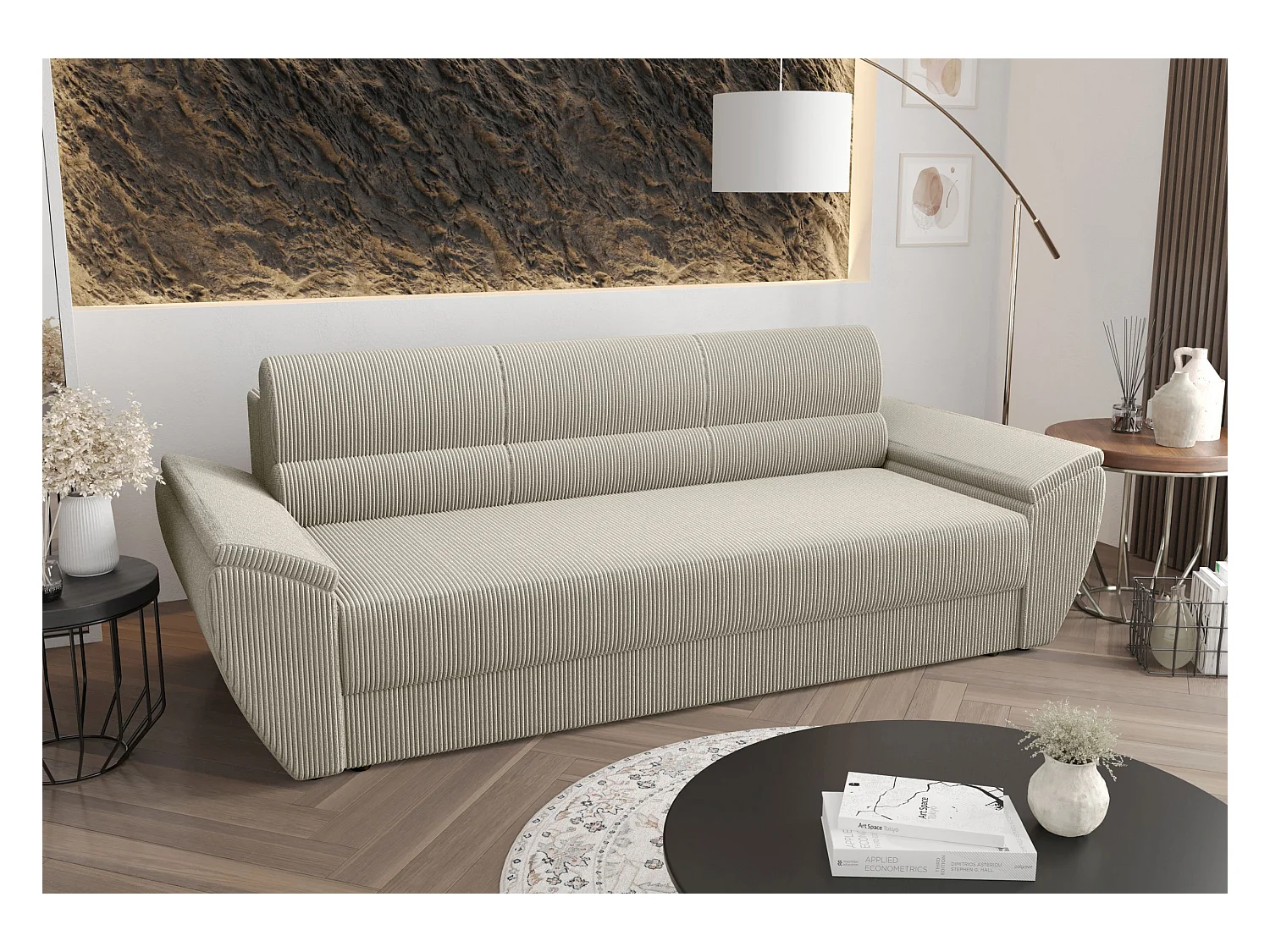 BEDANTE CANAPÉ REBI BIS avec fonction lit POSO 100 Beige avec espace de rangement, coffre de lit, canapé de salon, sofa, canapé-lit, canapé avec coffre